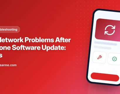 Illustration of a phone finishing a software update with a broken Jio signal icon beside it