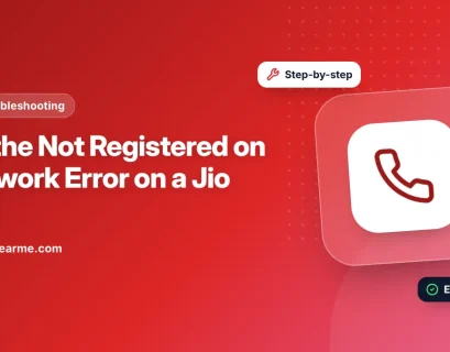 Illustration of an Android phone showing a Not registered on network pop-up for a Jio SIM