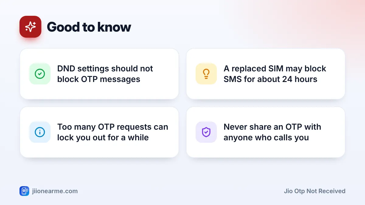 Good to know: 4 key tips infographic – Jio OTP Not Received? Why Verification Codes Fail to Arrive