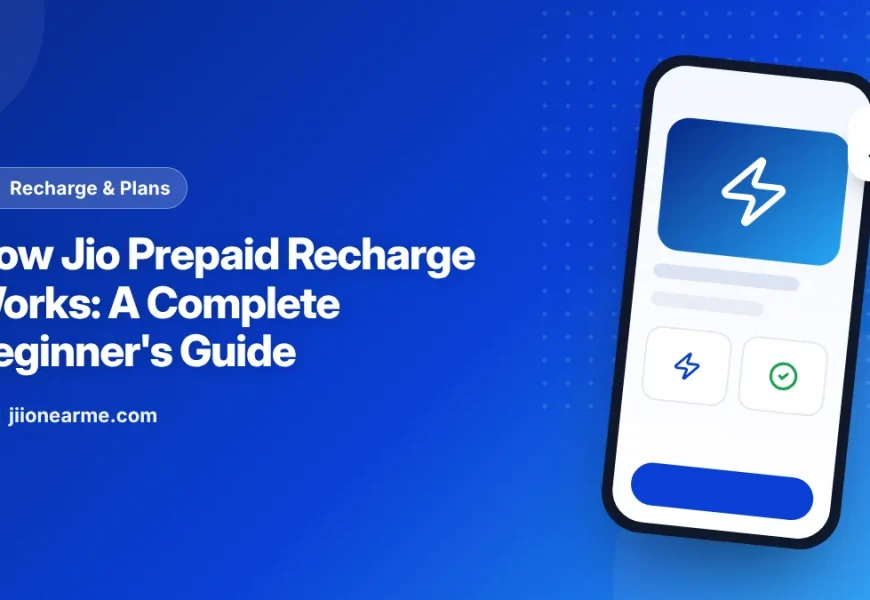 Illustration of a smartphone showing an active Jio prepaid plan after a recharge