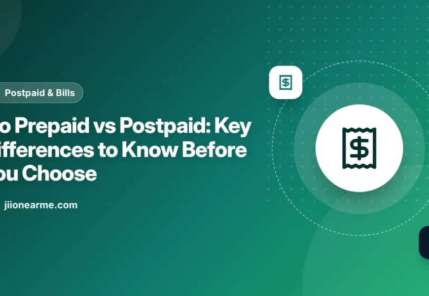 Illustration comparing a Jio prepaid recharge with a Jio postpaid monthly bill