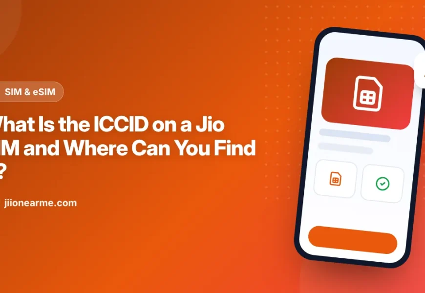 Illustration of a Jio SIM card with its long ICCID serial number highlighted