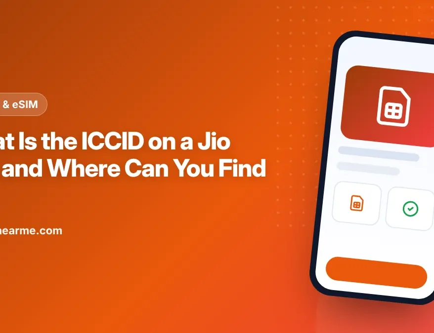 Illustration of a Jio SIM card with its long ICCID serial number highlighted