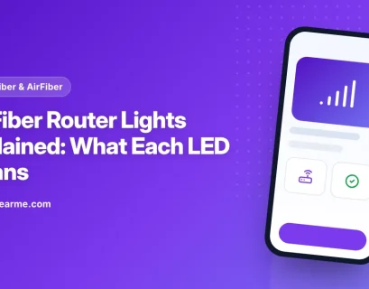 Illustration of the front panel of a JioFiber router with its status lights labelled