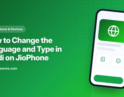 Illustration of a JioPhone keypad phone showing Hindi text on the screen