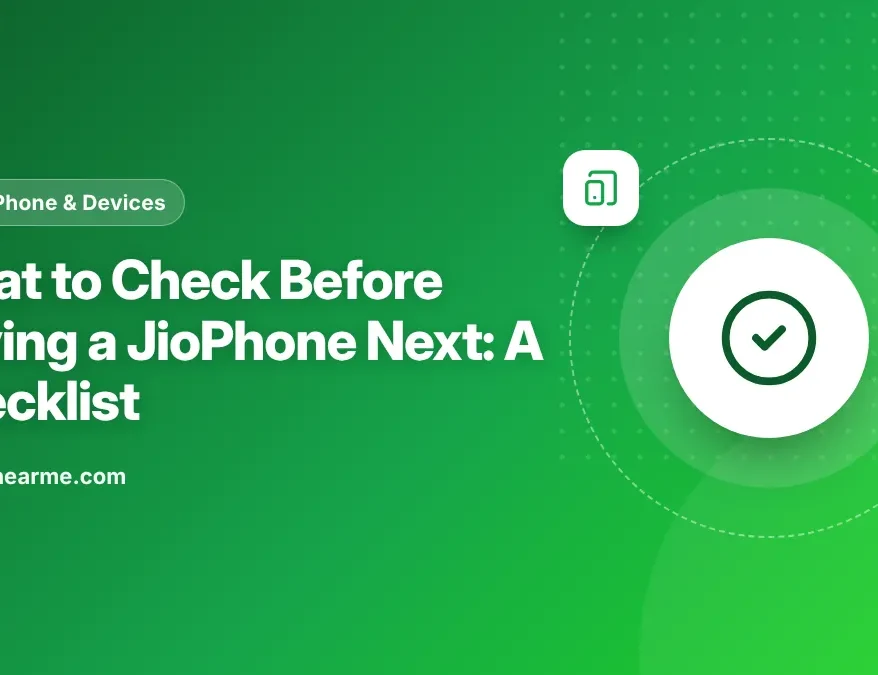 Illustration of a JioPhone Next box with a checklist beside it