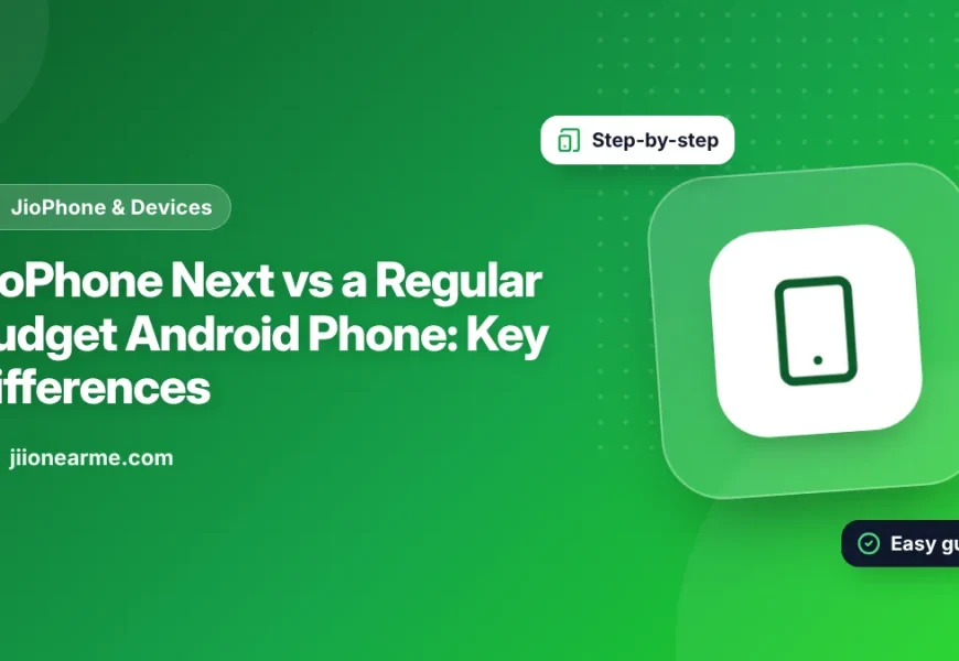 Illustration comparing a JioPhone Next with a regular budget Android phone side by side