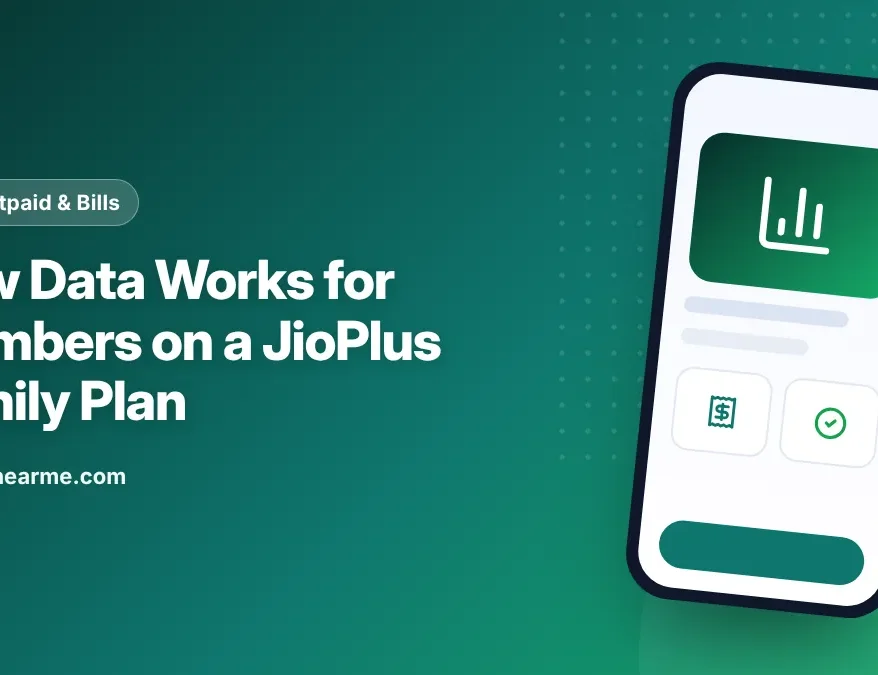 Illustration of a JioPlus family plan data meter shared between several phones