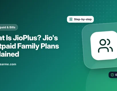 Illustration of a family with phones linked to one JioPlus postpaid account