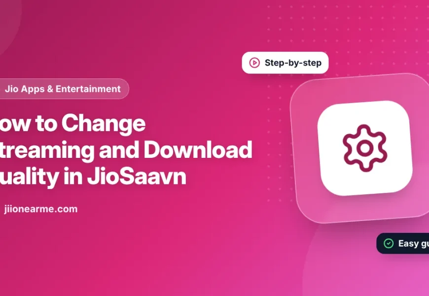 Illustration of a phone showing audio quality options in the JioSaavn settings screen