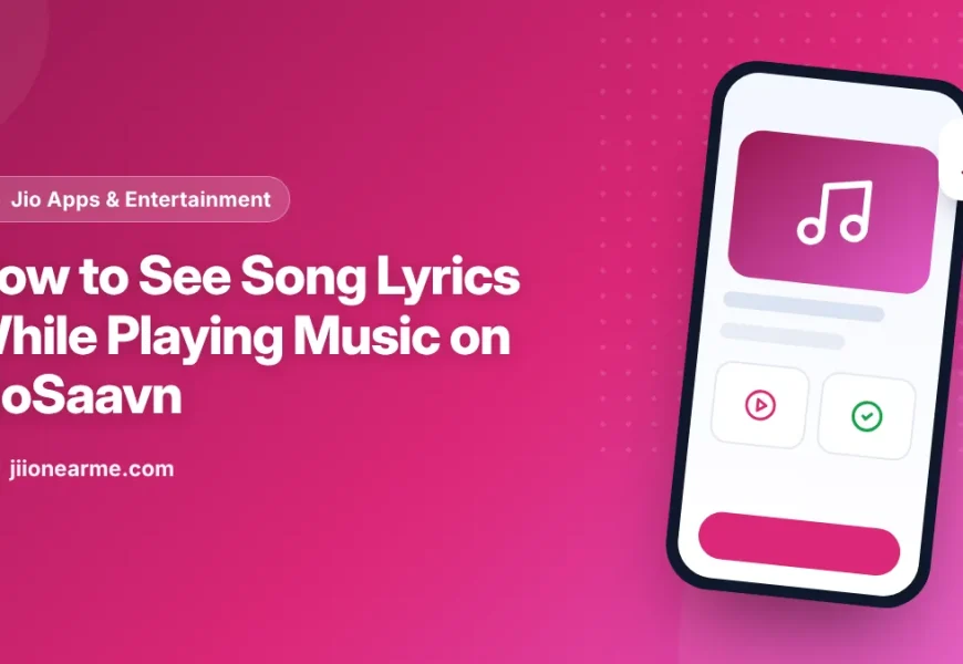 Illustration of the JioSaavn player screen with highlighted song lyrics scrolling below the album art