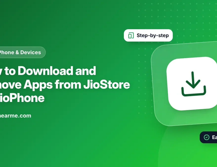 Illustration of the JioStore app store open on a JioPhone keypad phone