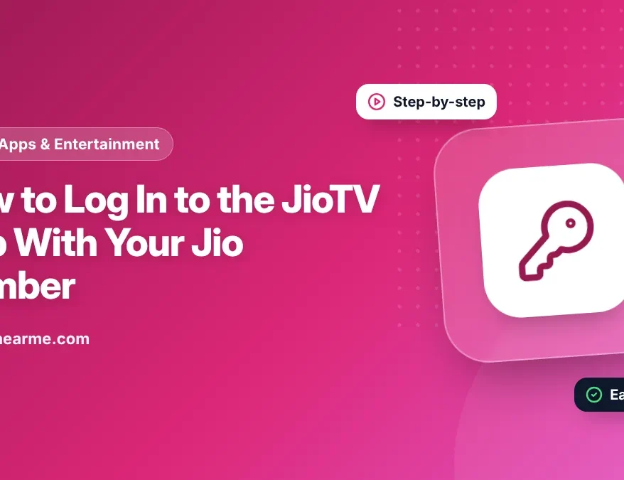 Illustration of a phone showing the JioTV sign-in screen with a Jio number and OTP field