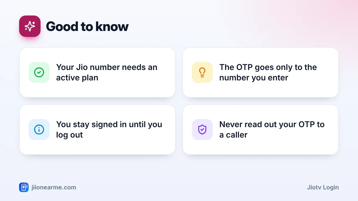 Good to know: 4 key tips infographic – How to Log In to the JioTV App With Your Jio Number