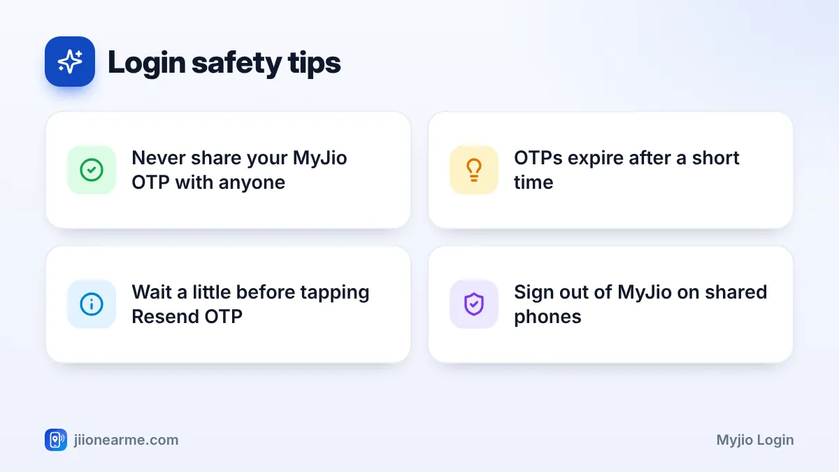 Login safety tips: 4 key tips infographic – How to Log In to the MyJio App with Your Jio Number and OTP