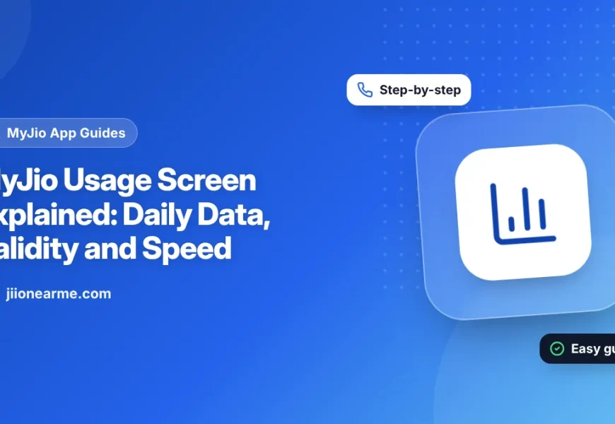 Illustration of the MyJio usage screen showing a data meter, validity date and usage graph