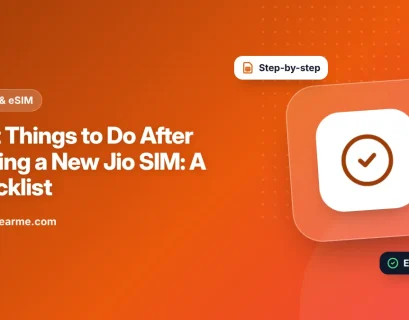 Illustration of a checklist next to a phone with a newly activated Jio SIM