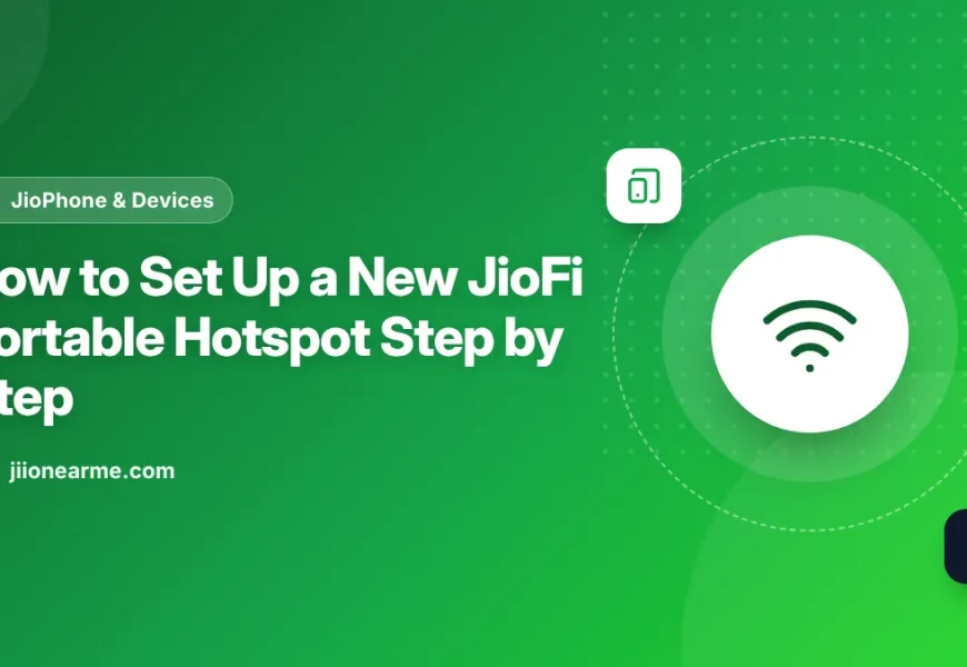 Illustration of a JioFi portable hotspot sharing Wi-Fi with a phone and a laptop