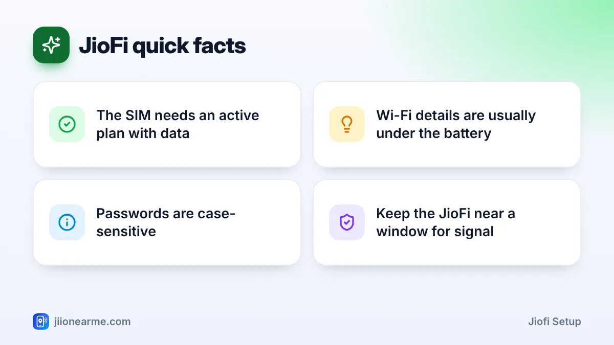 JioFi quick facts – key tips | JioFi setup JioFi quick facts: 4 key tips infographic – How to Set Up a New JioFi Portable Hotspot Step by Step