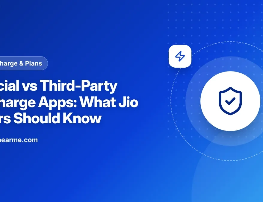 Illustration comparing the MyJio app with a third-party payment app for a Jio recharge