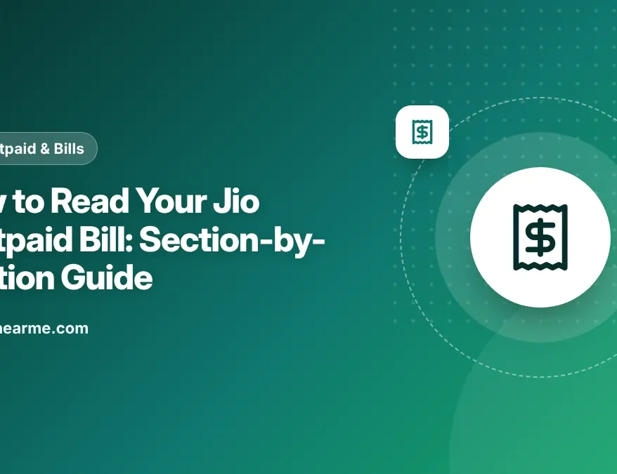 Illustration of a Jio postpaid bill with its main sections highlighted