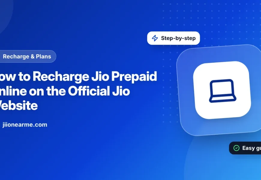 Illustration of a laptop browser showing the recharge page of the Jio website