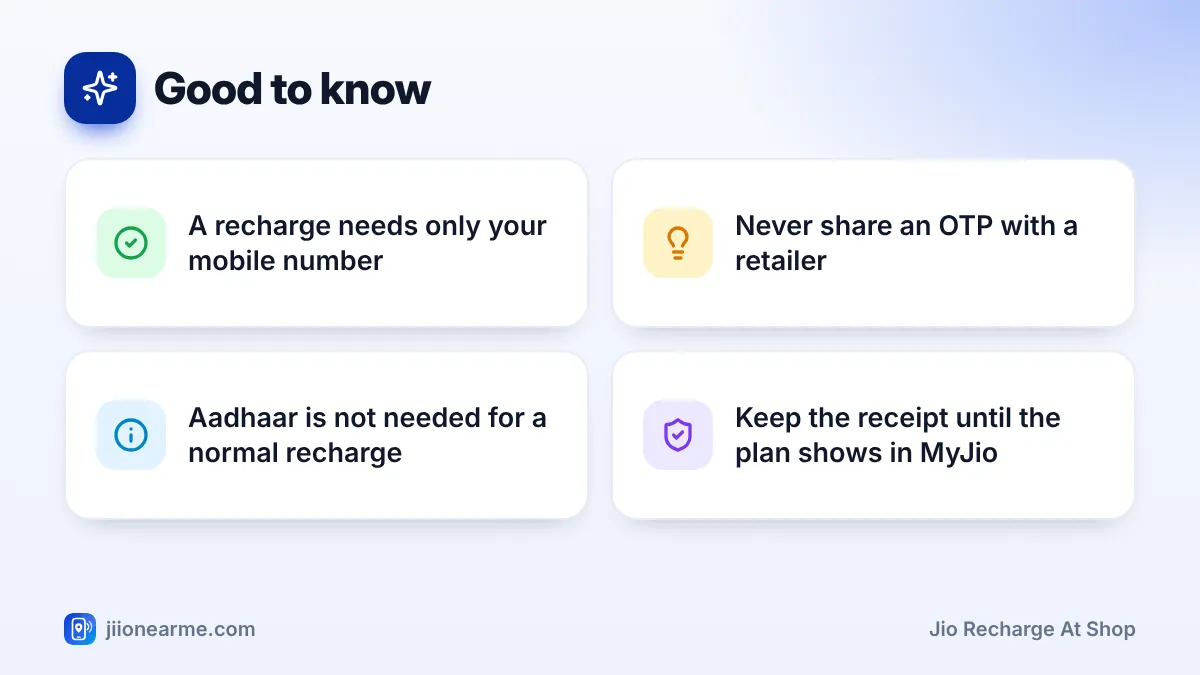 Good to know: 4 key tips infographic – How to Recharge Jio at a Retail Shop or Jio Store Safely