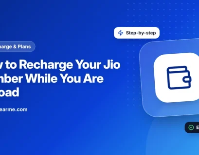Illustration of a person overseas recharging an Indian Jio number on a laptop and phone