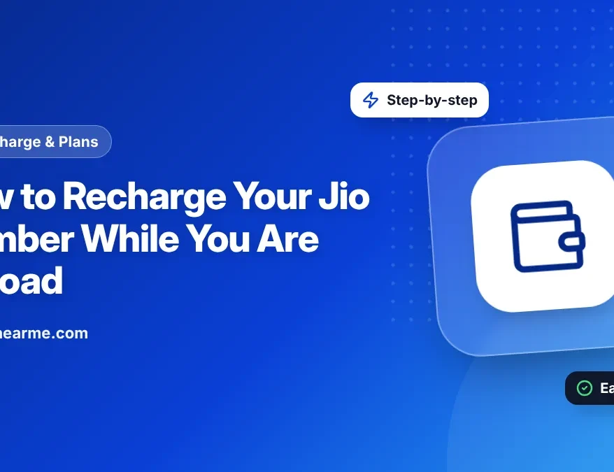 Illustration of a person overseas recharging an Indian Jio number on a laptop and phone