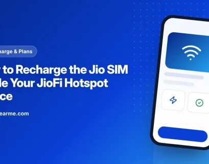 Illustration of a JioFi portable hotspot next to a phone showing a recharge screen