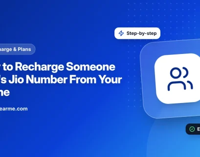 Illustration of a person recharging a family member's Jio number from a smartphone