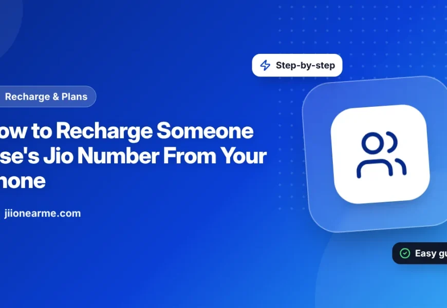 Illustration of a person recharging a family member's Jio number from a smartphone