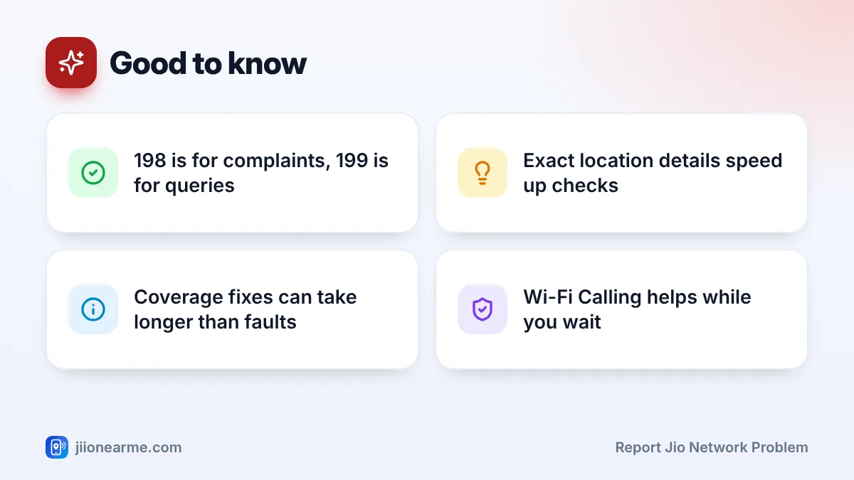 Good to know: 4 key tips infographic – How to Report a Jio Network Problem in Your Area