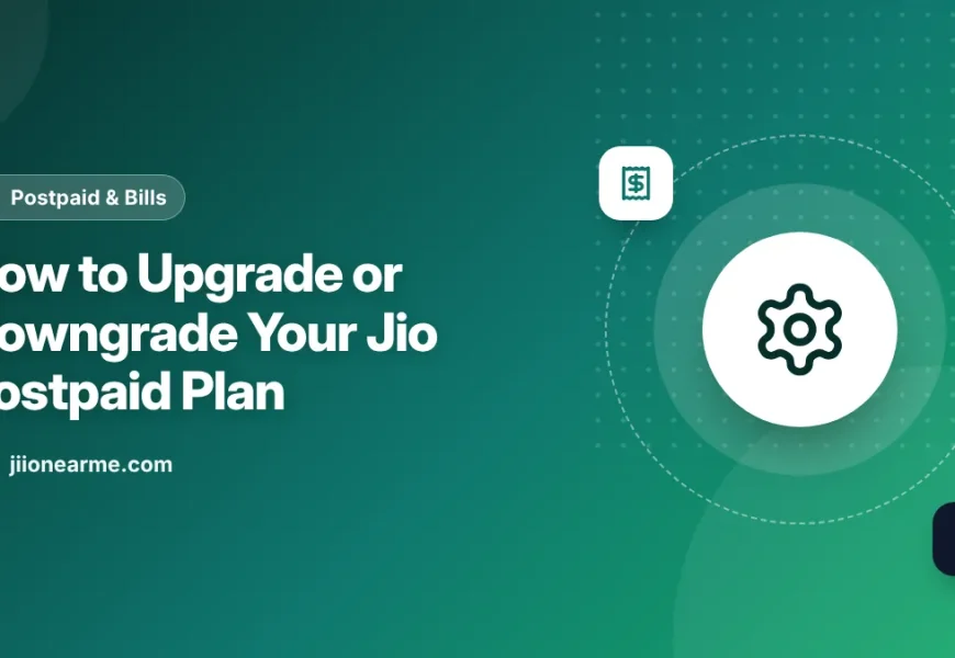 Illustration of a phone screen showing an option to change a Jio postpaid plan