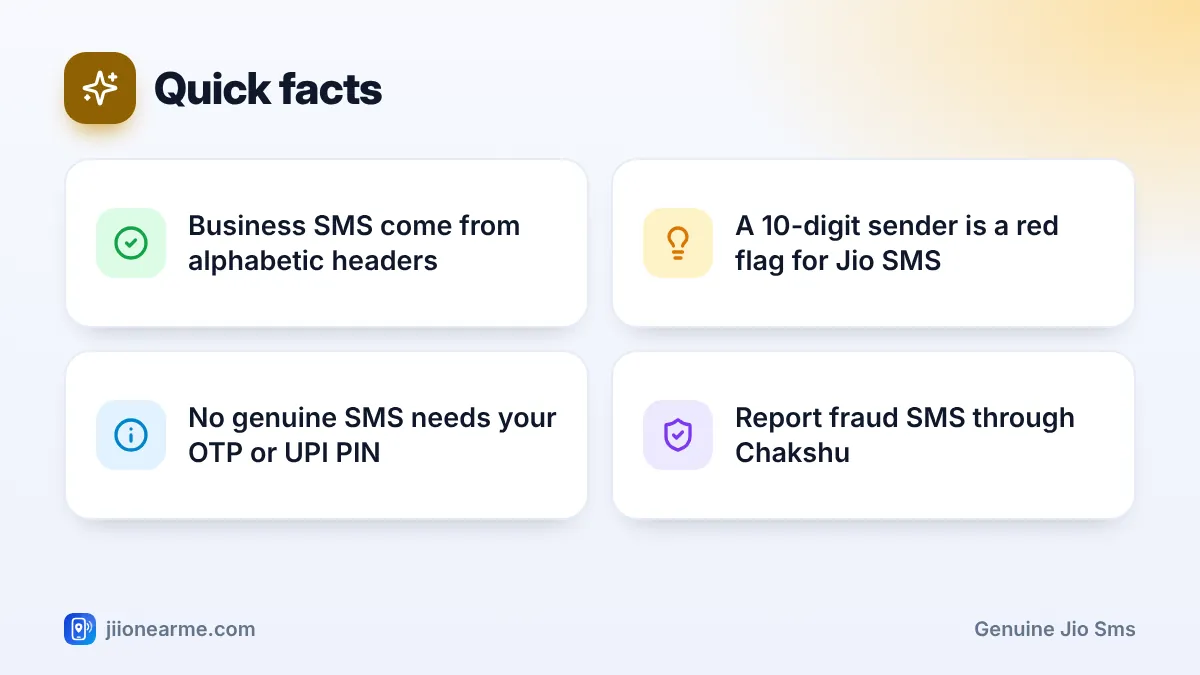 Quick facts: 4 key tips infographic – How to Tell If an SMS Is Really From Jio or From a Scammer