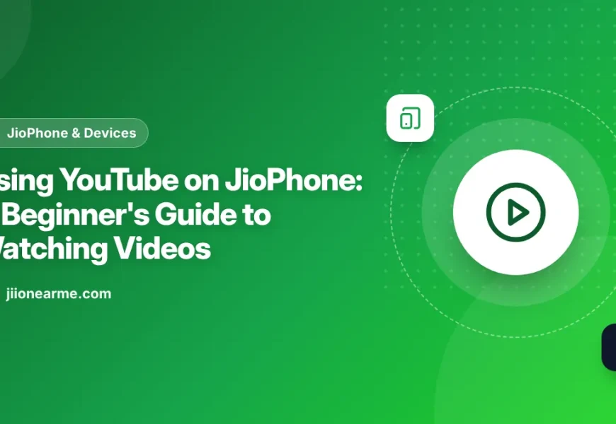 Illustration of a JioPhone keypad phone playing a YouTube video